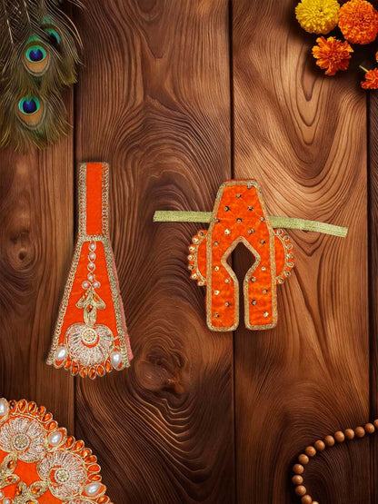 Rajsi velvet Orange wedding winter sherwani Diwali Janmashtami dress ladoo dresses laddu gopal dress thakurji kanha ji bal om poshak mathura online best mandir wholesaler manufacturer
