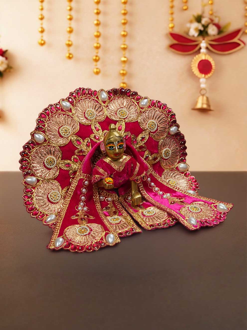 Rajsi velvet Pink wedding winter sherwani Diwali Janmashtami dress ladoo dresses laddu gopal dress thakurji kanha ji bal om poshak mathura online best mandir wholesaler manufacturer