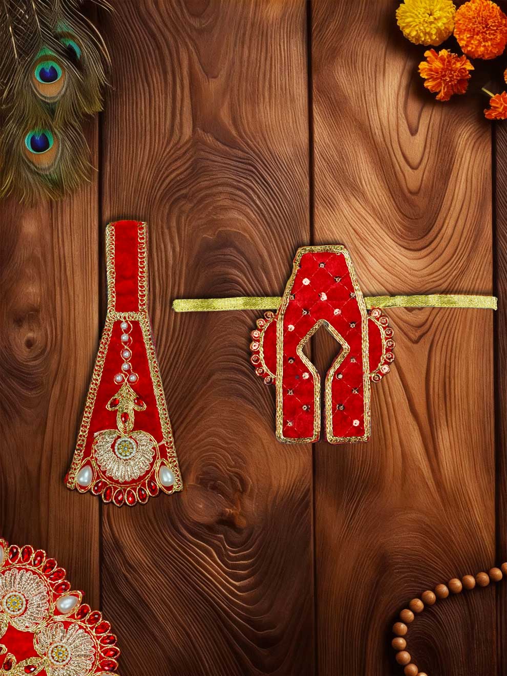 Rajsi velvet red wedding winter sherwani Diwali Janmashtami dress ladoo dresses laddu gopal dress thakurji kanha ji bal om poshak mathura online best mandir wholesaler manufacturer