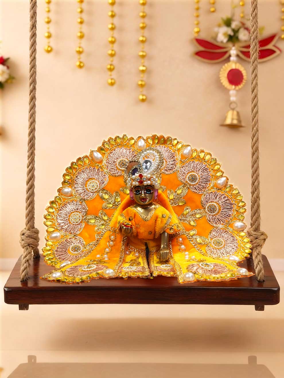 Rajsi velvet yellow wedding winter sherwani Diwali Janmashtami dress ladoo dresses laddu gopal dress thakurji kanha ji bal om poshak mathura online best mandir wholesaler manufacturer