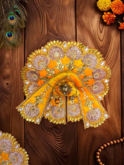 Rajsi velvet yellow wedding winter sherwani Diwali Janmashtami dress ladoo dresses laddu gopal dress thakurji kanha ji bal om poshak mathura online best mandir wholesaler manufacturer