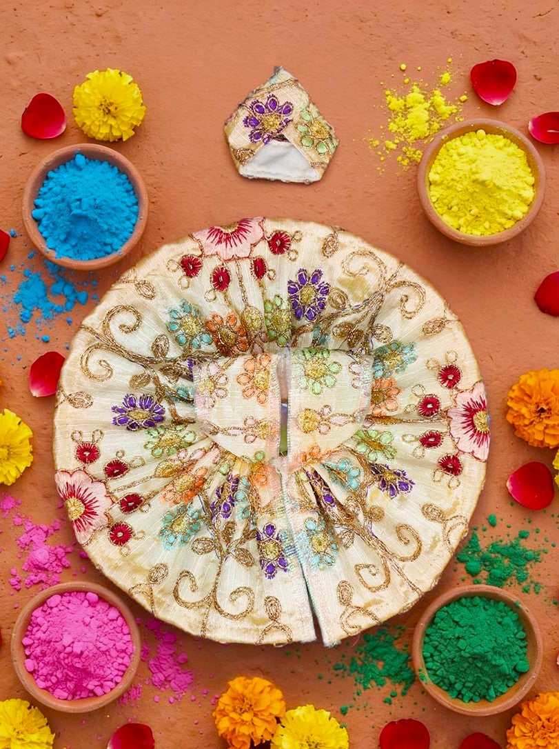 Ratnavalli embroidered braj holi dhoti kurta Diwali Janmashtami dress ladoo dresses laddu gopal dress thakurji kanha ji bal om poshak mathura online best mandir wholesaler manufacturer