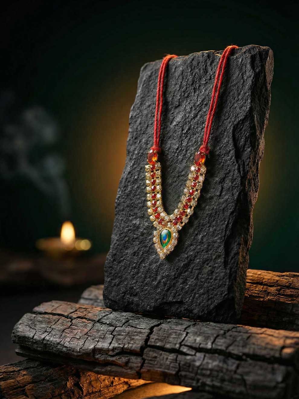 Red mor mala necklace shirngar diwali Janmashtami dress ladoo dresses laddu gopal dress thakurji kanha ji bal om poshak mathura online best mandir wholesaler manufacturer
