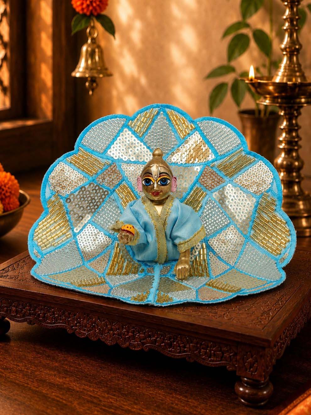Sajini fancy blue Laddu Gopal Dresses Online in India Winter Dress for Poshak Thakurji Kanha Ji Accessories Dhoti Kurta Set Pajama Aasan Janmashtami Special Summer Shringar Fancy Jacket Premium Festival Bistar Combo om poshak kanha thakurji bal lala lalla ladoo