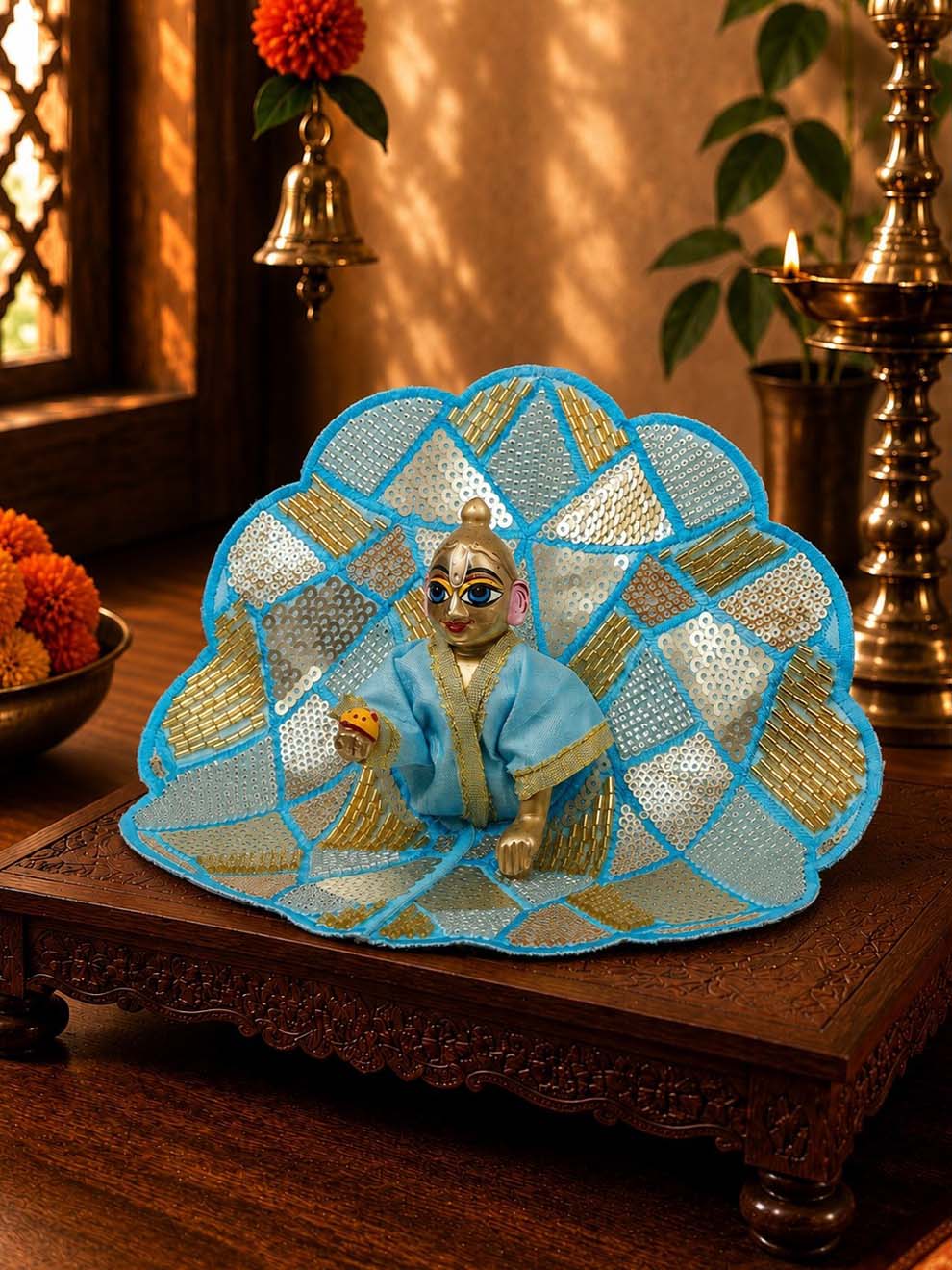 Sajini fancy blue Laddu Gopal Dresses Online in India Winter Dress for Poshak Thakurji Kanha Ji Accessories Dhoti Kurta Set Pajama Aasan Janmashtami Special Summer Shringar Fancy Jacket Premium Festival Bistar Combo om poshak kanha thakurji bal lala lalla ladoo