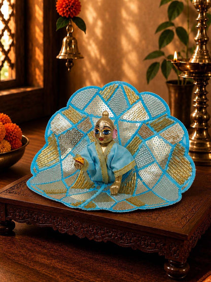 Sajini fancy blue Laddu Gopal Dresses Online in India Winter Dress for Poshak Thakurji Kanha Ji Accessories Dhoti Kurta Set Pajama Aasan Janmashtami Special Summer Shringar Fancy Jacket Premium Festival Bistar Combo om poshak kanha thakurji bal lala lalla ladoo