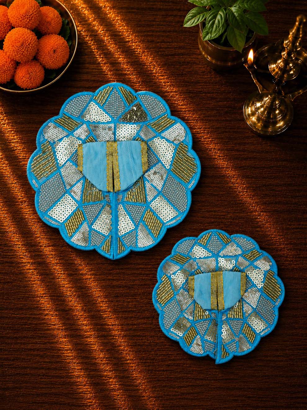 Sajini fancy blue Laddu Gopal Dresses Online in India Winter Dress for Poshak Thakurji Kanha Ji Accessories Dhoti Kurta Set Pajama Aasan Janmashtami Special Summer Shringar Fancy Jacket Premium Festival Bistar Combo om poshak kanha thakurji bal lala lalla ladoo
