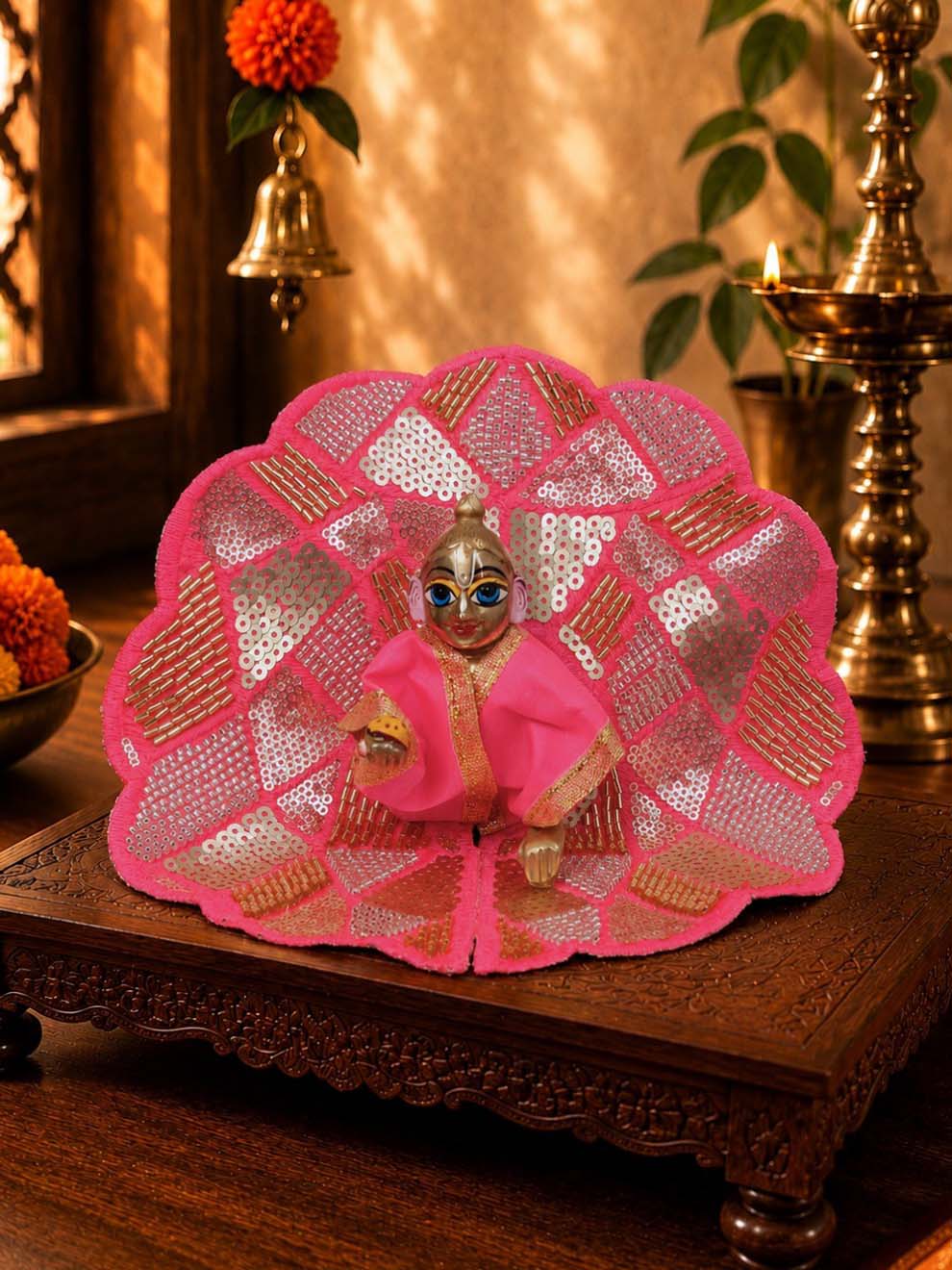 Sajini fancy pink Laddu Gopal Dresses Online in India Winter Dress for Poshak Thakurji Kanha Ji Accessories Dhoti Kurta Set Pajama Aasan Janmashtami Special Summer Shringar Fancy Jacket Premium Festival Bistar Combo om poshak kanha thakurji bal lala lalla ladoo