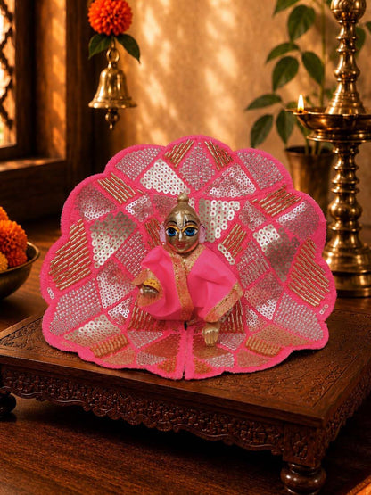 Sajini fancy pink Laddu Gopal Dresses Online in India Winter Dress for Poshak Thakurji Kanha Ji Accessories Dhoti Kurta Set Pajama Aasan Janmashtami Special Summer Shringar Fancy Jacket Premium Festival Bistar Combo om poshak kanha thakurji bal lala lalla ladoo
