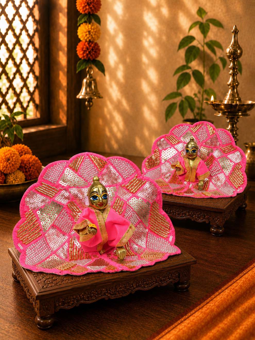 Sajini fancy pink Laddu Gopal Dresses Online in India Winter Dress for Poshak Thakurji Kanha Ji Accessories Dhoti Kurta Set Pajama Aasan Janmashtami Special Summer Shringar Fancy Jacket Premium Festival Bistar Combo om poshak kanha thakurji bal lala lalla ladoo