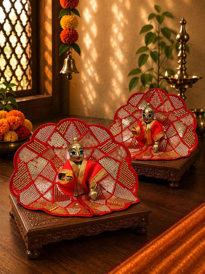 Sajini fancy red Laddu Gopal Dresses Online in India Winter Dress for Poshak Thakurji Kanha Ji Accessories Dhoti Kurta Set Pajama Aasan Janmashtami Special Summer Shringar Fancy Jacket Premium Festival Bistar Combo om poshak kanha thakurji bal lala lalla ladoo