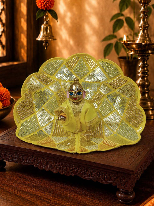 Sajini fancy yellow Laddu Gopal Dresses Online in India Winter Dress for Poshak Thakurji Kanha Ji Accessories Dhoti Kurta Set Pajama Aasan Janmashtami Special Summer Shringar Fancy Jacket Premium Festival Bistar Combo om poshak kanha thakurji bal lala lalla ladoo