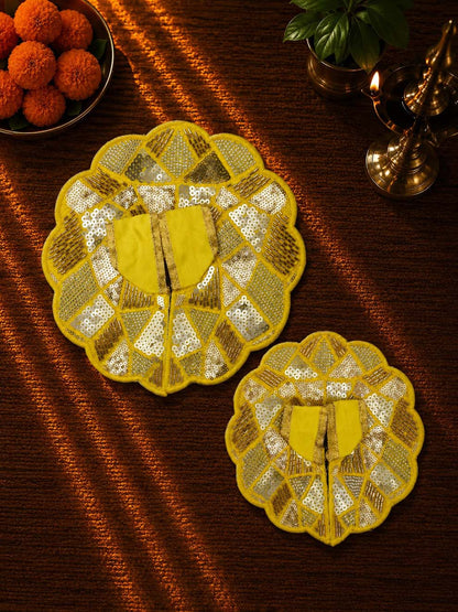 Sajini fancy yellow Laddu Gopal Dresses Online in India Winter Dress for Poshak Thakurji Kanha Ji Accessories Dhoti Kurta Set Pajama Aasan Janmashtami Special Summer Shringar Fancy Jacket Premium Festival Bistar Combo om poshak kanha thakurji bal lala lalla ladoo