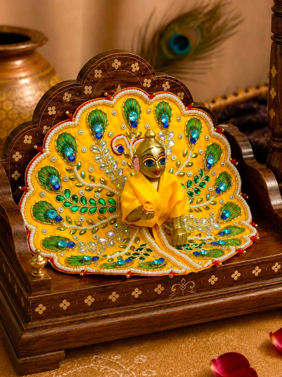 Shikhandika zari Laddu Gopal Dresses Online in India Winter Dress for Poshak Thakurji Kanha Ji Accessories Dhoti Kurta Set Pajama Aasan Janmashtami Special Summer Shringar Fancy Jacket Premium Festival Bistar Combo om poshak kanha thakurji bal lala lalla ladoo
