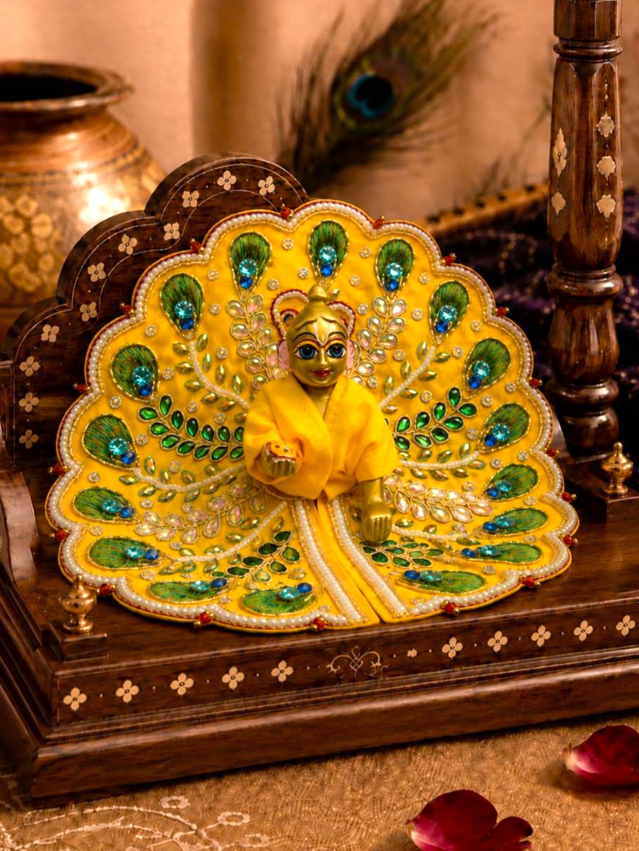 Shikhandika zari Laddu Gopal Dresses Online in India Winter Dress for Poshak Thakurji Kanha Ji Accessories Dhoti Kurta Set Pajama Aasan Janmashtami Special Summer Shringar Fancy Jacket Premium Festival Bistar Combo om poshak kanha thakurji bal lala lalla ladoo