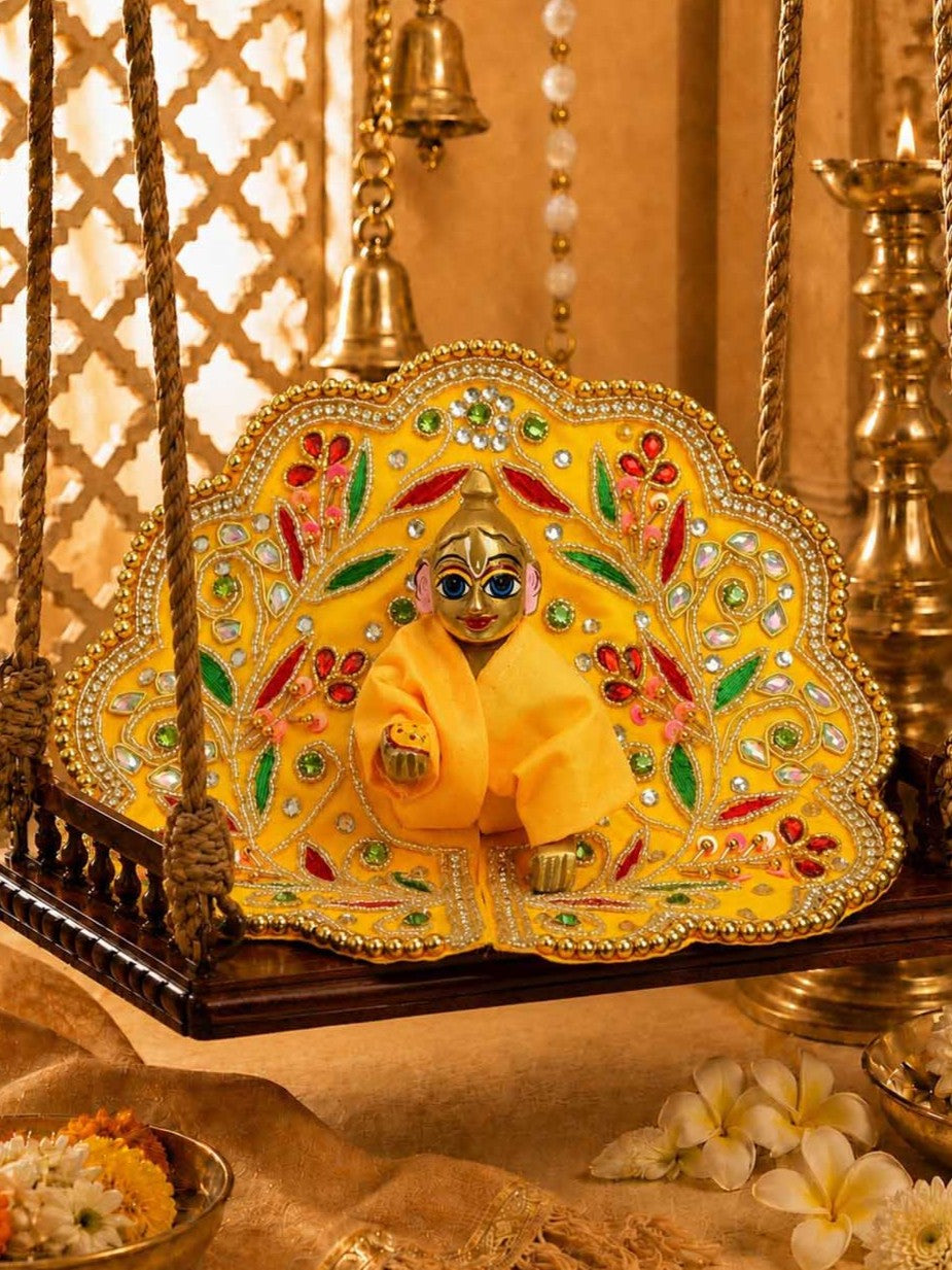 Shreeharini Zari Laddu Gopal Dresses Online in India Winter Dress for Poshak Thakurji Kanha Ji Accessories Dhoti Kurta Set Pajama Aasan Janmashtami Special Summer Shringar Fancy Jacket Premium Festival Bistar Combo om poshak kanha thakurji bal lala lalla ladoo