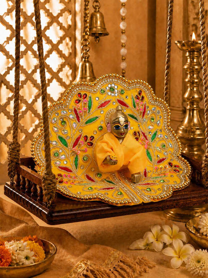 Shreeharini Zari Laddu Gopal Dresses Online in India Winter Dress for Poshak Thakurji Kanha Ji Accessories Dhoti Kurta Set Pajama Aasan Janmashtami Special Summer Shringar Fancy Jacket Premium Festival Bistar Combo om poshak kanha thakurji bal lala lalla ladoo