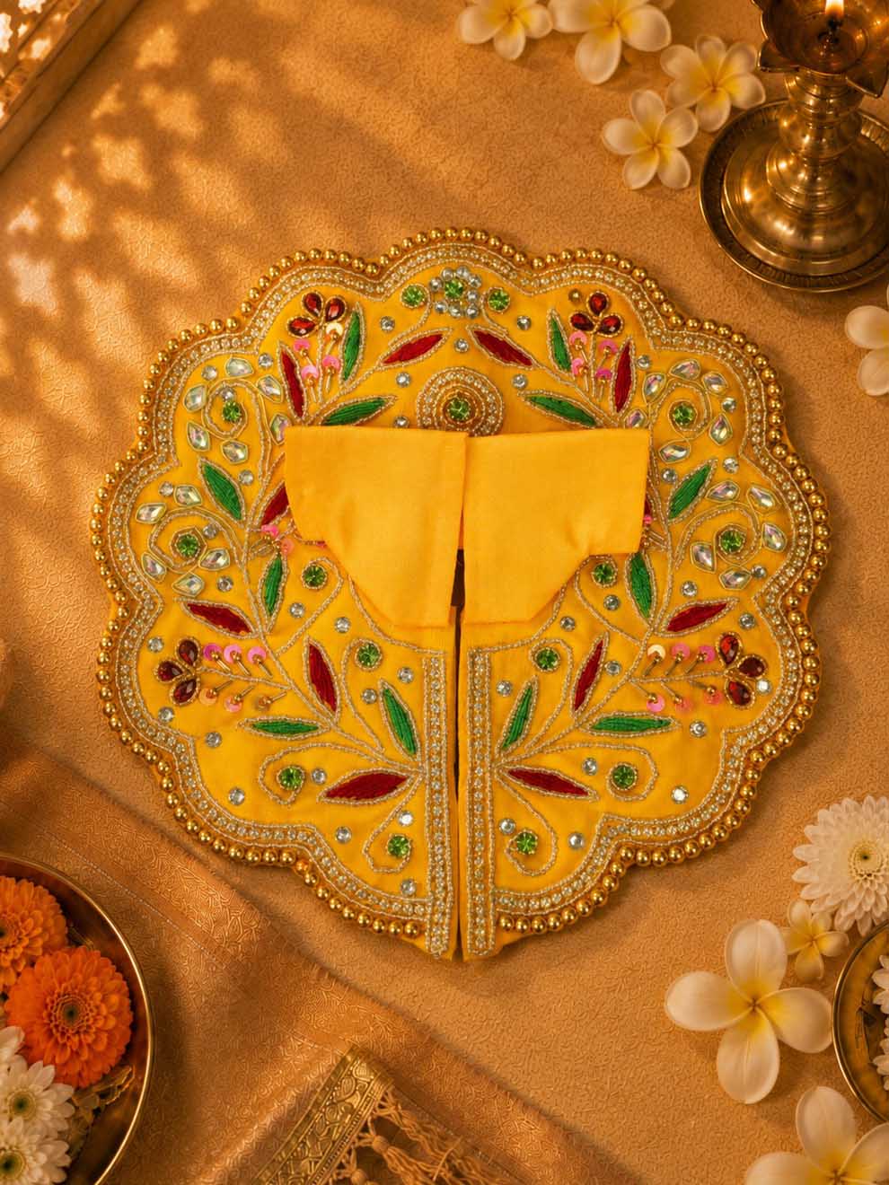 Shreeharini Zari Laddu Gopal Dresses Online in India Winter Dress for Poshak Thakurji Kanha Ji Accessories Dhoti Kurta Set Pajama Aasan Janmashtami Special Summer Shringar Fancy Jacket Premium Festival Bistar Combo om poshak kanha thakurji bal lala lalla ladoo
