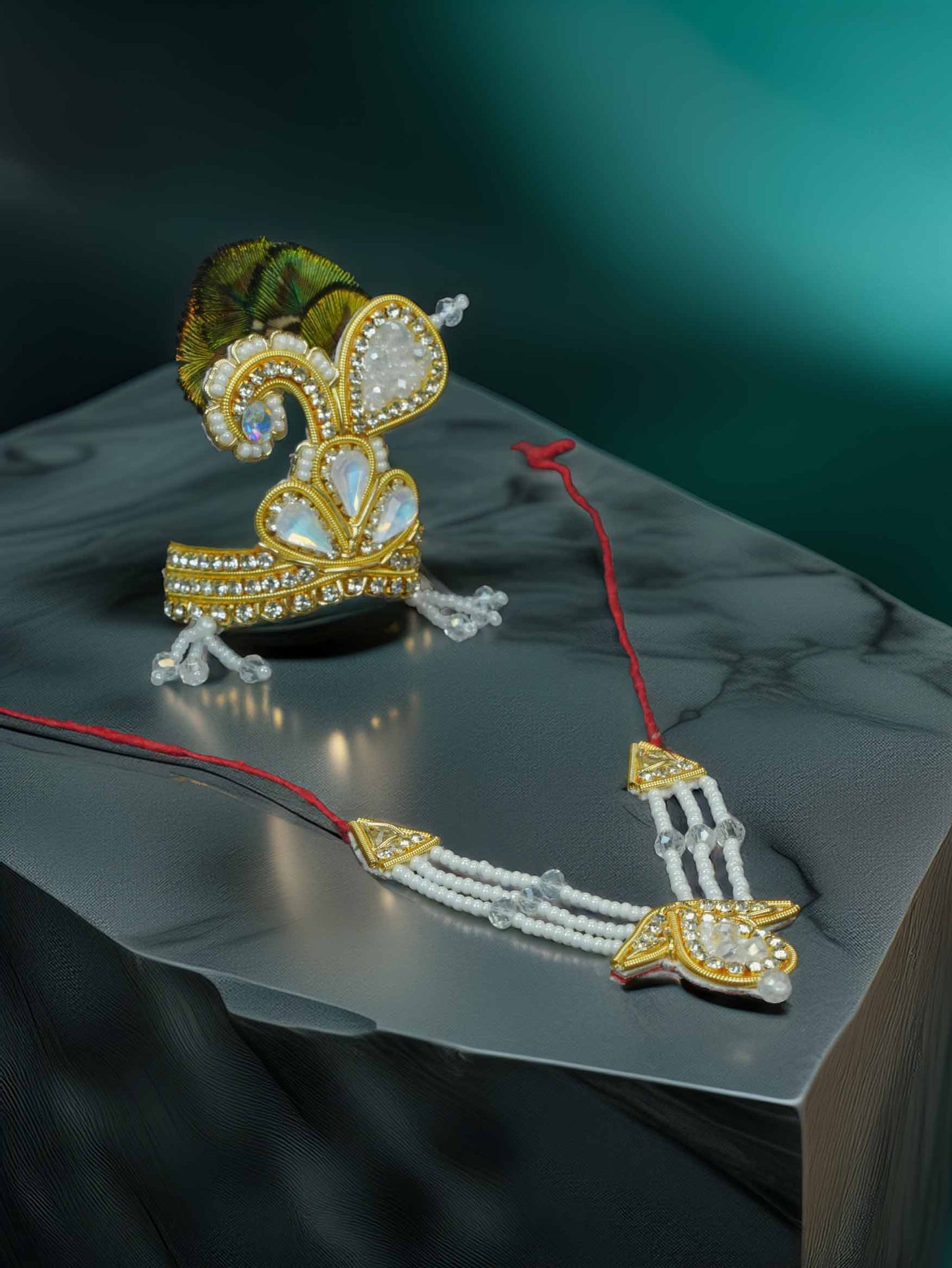 Shri manohar Zardozi shringar set mukut mala Janmashtami dress ladoo dresses laddu gopal dress thakurji kanha ji bal om poshak mathura online best mandir wholesaler manufacturer