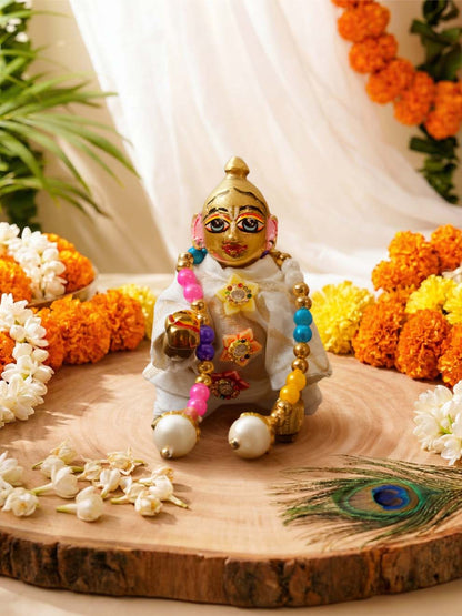 Shwet rang Laddu Gopal Dresses Online in India Winter Dress for Poshak Thakurji Kanha Ji Accessories Dhoti Kurta Set Pajama Aasan Janmashtami Special Summer Shringar Fancy Jacket Premium Festival Bistar Combo om poshak kanha thakurji bal lala lalla ladoo