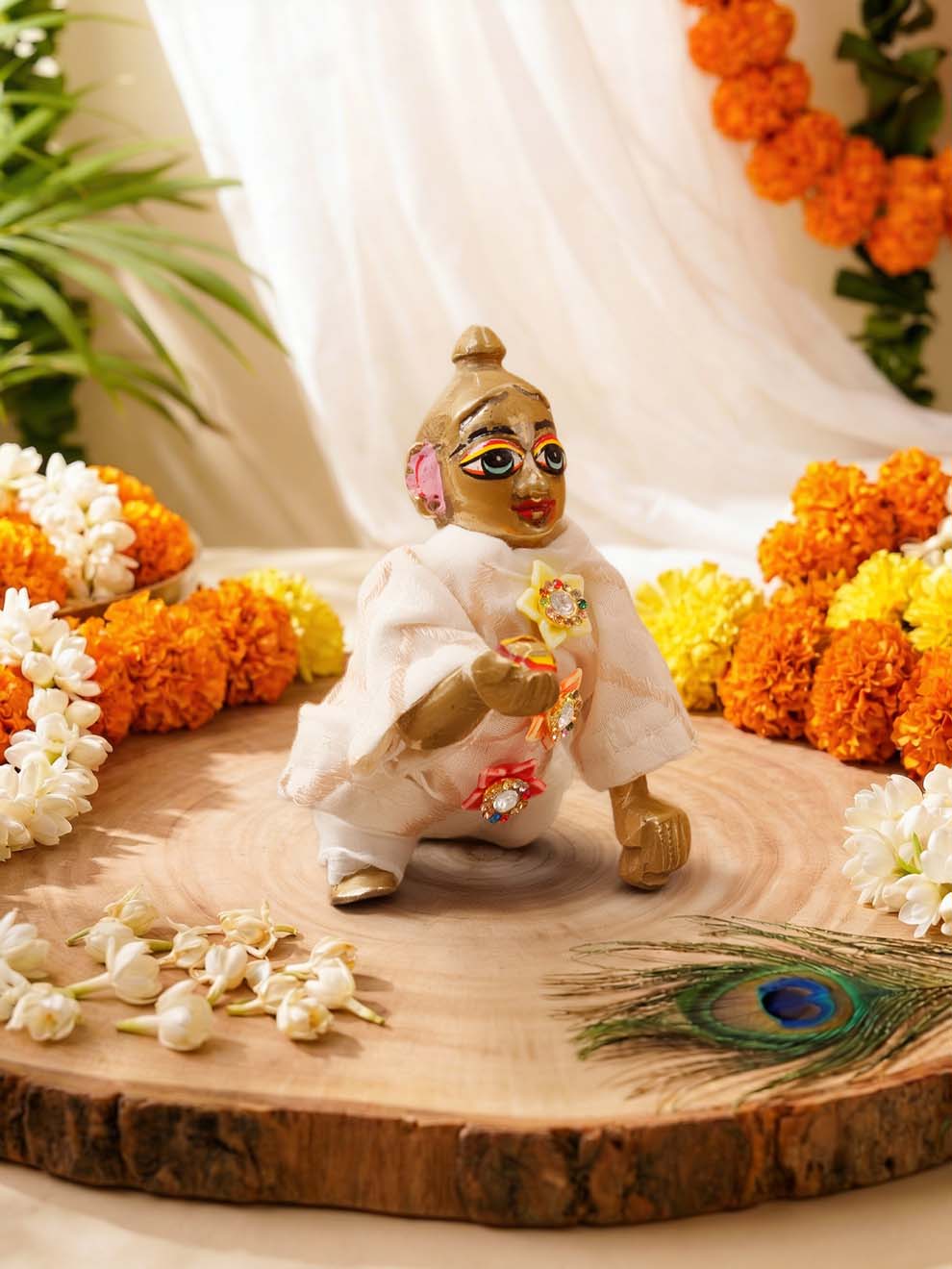 Shwet rang Laddu Gopal Dresses Online in India Winter Dress for Poshak Thakurji Kanha Ji Accessories Dhoti Kurta Set Pajama Aasan Janmashtami Special Summer Shringar Fancy Jacket Premium Festival Bistar Combo om poshak kanha thakurji bal lala lalla ladoo