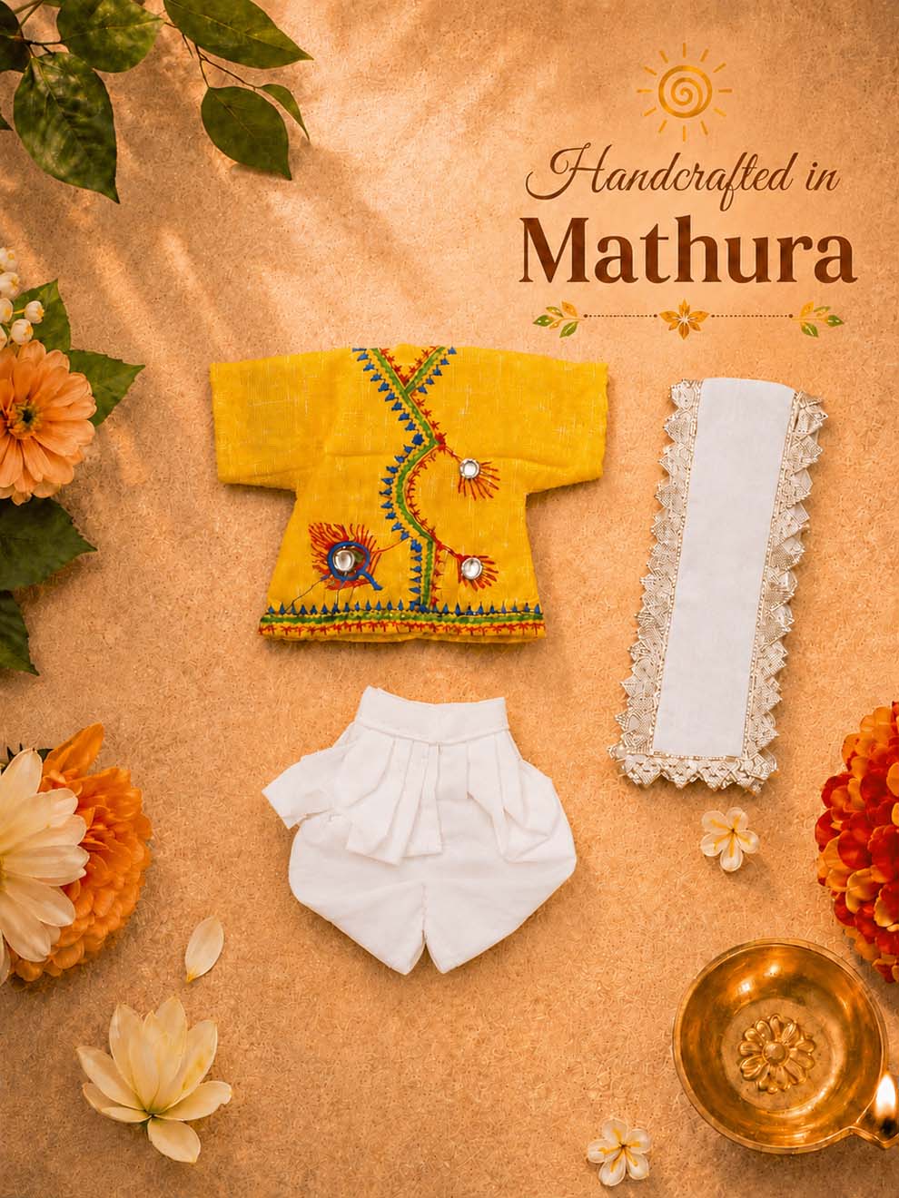 Varnika Embroidered Laddu Gopal Dresses Online in India Winter Dress for Poshak Thakurji Kanha Ji Accessories Dhoti Kurta Set Pajama Aasan Janmashtami Special Summer Shringar Fancy Jacket Premium Festival Bistar Combo om poshak kanha thakurji bal lala lalla ladoo