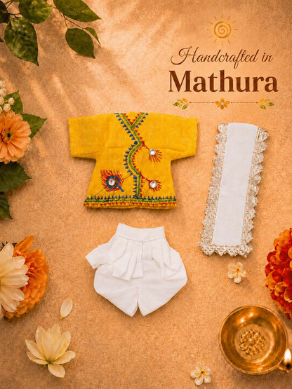 Varnika Embroidered Laddu Gopal Dresses Online in India Winter Dress for Poshak Thakurji Kanha Ji Accessories Dhoti Kurta Set Pajama Aasan Janmashtami Special Summer Shringar Fancy Jacket Premium Festival Bistar Combo om poshak kanha thakurji bal lala lalla ladoo