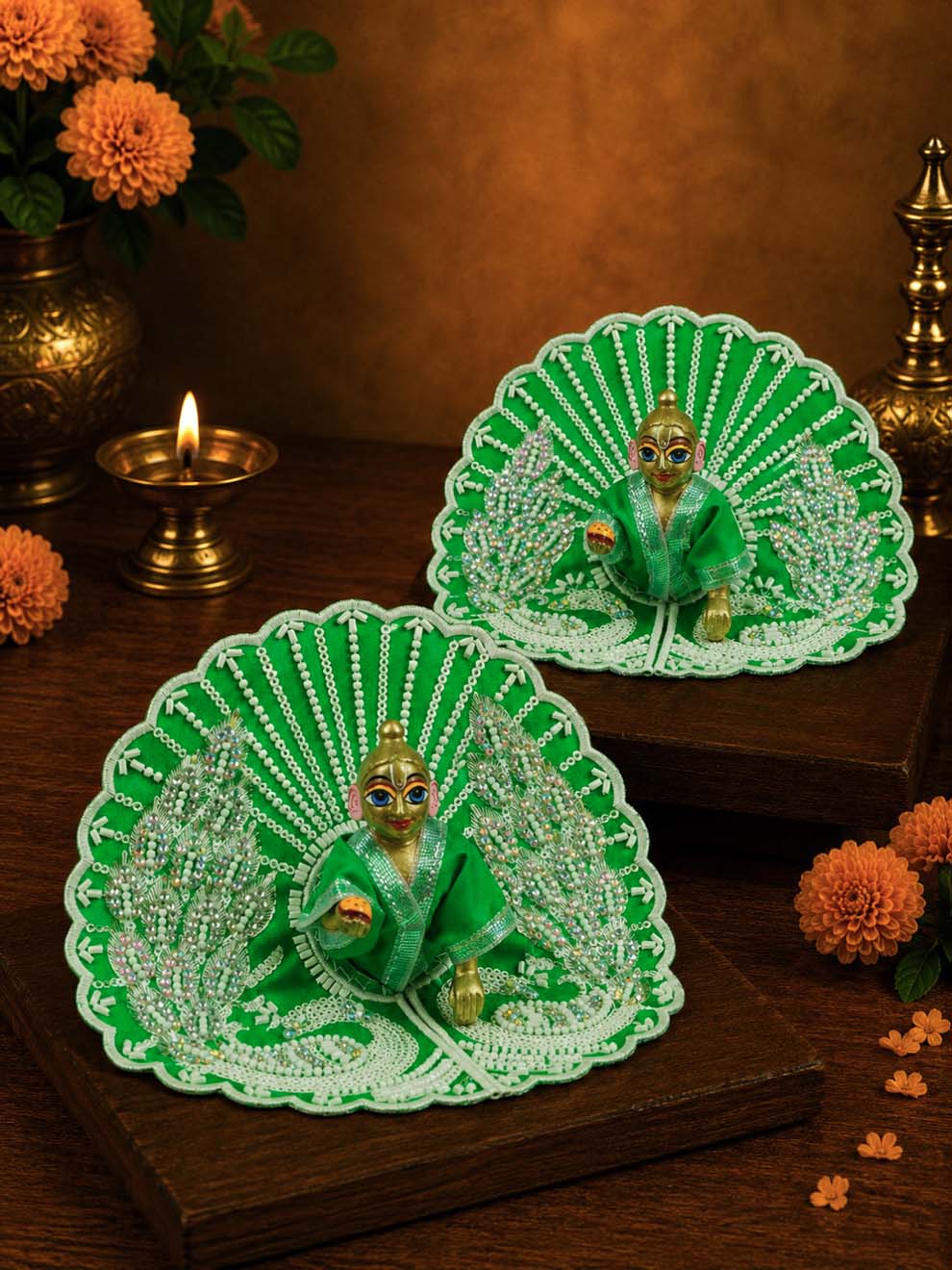Vilasini mayur Laddu Gopal Dresses Online in India Winter Dress for Poshak Thakurji Kanha Ji Accessories Dhoti Kurta Set Pajama Aasan Janmashtami Special Summer Shringar Fancy Jacket Premium Festival Bistar Combo om poshak kanha thakurji bal lala lalla ladoo
