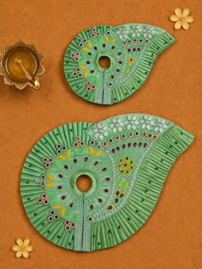Chhayika Green Fancy 4 Pc Poshak for Laddu Gopal Ji