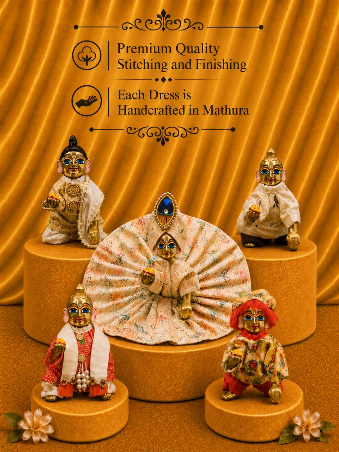 bhaktman combo 5 Laddu Gopal Dresses Online in India Winter Dress for Poshak Thakurji Kanha Ji Accessories Dhoti Kurta Set Pajama Aasan Janmashtami Special Summer Shringar Fancy Jacket Premium Festival Bistar Combo om poshak kanha thakurji bal lala lalla ladoo