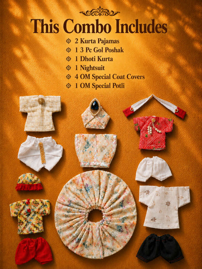 bhaktman combo 5 Laddu Gopal Dresses Online in India Winter Dress for Poshak Thakurji Kanha Ji Accessories Dhoti Kurta Set Pajama Aasan Janmashtami Special Summer Shringar Fancy Jacket Premium Festival Bistar Combo om poshak kanha thakurji bal lala lalla ladoo