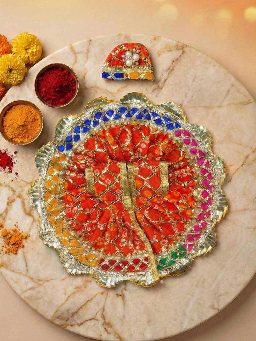 braj orange navratri wedding winter sherwani Diwali Janmashtami dress ladoo dresses laddu gopal dress thakurji kanha ji bal om poshak mathura online best mandir wholesaler manufacturer