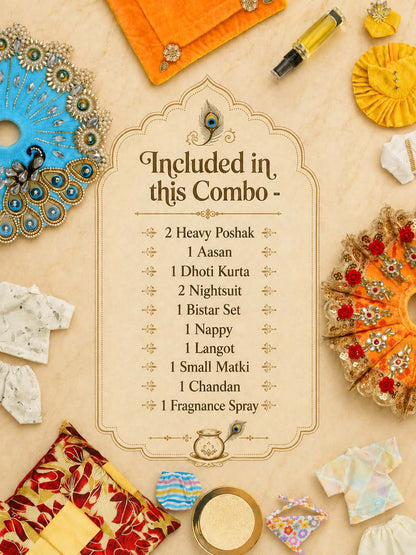 brij hamper Laddu Gopal Dresses Online in India Winter Dress for Poshak Thakurji Kanha Ji Accessories Dhoti Kurta Set Pajama Aasan Janmashtami Special Summer Shringar Fancy Jacket Premium Festival Bistar Combo om poshak kanha thakurji bal lala lalla ladoo