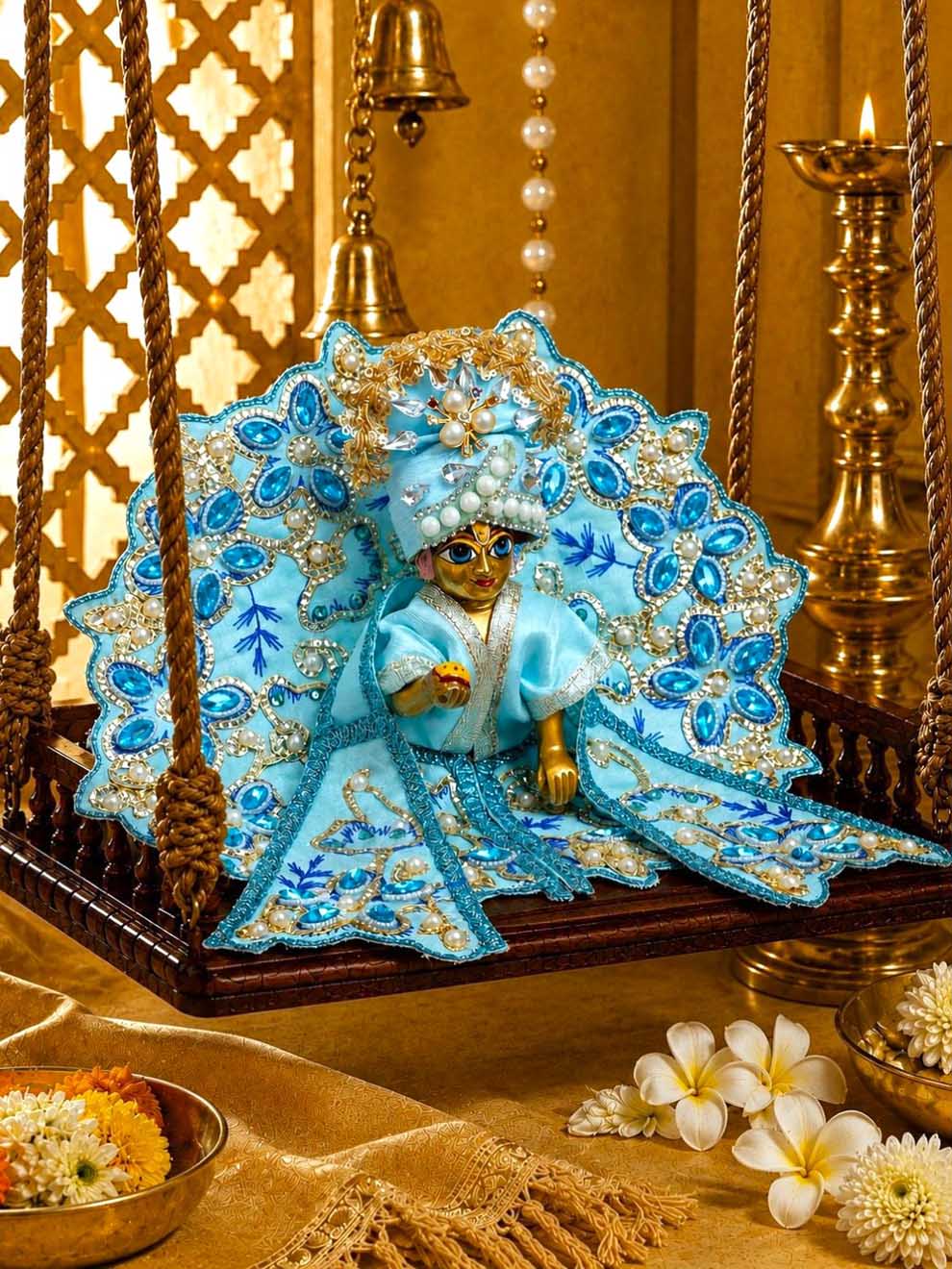 chandrika fancy Laddu Gopal Dresses Online in India Winter Dress for Poshak Thakurji Kanha Ji Accessories Dhoti Kurta Set Pajama Aasan Janmashtami Special Summer Shringar Fancy Jacket Premium Festival Bistar Combo om poshak kanha thakurji bal lala lalla ladoo