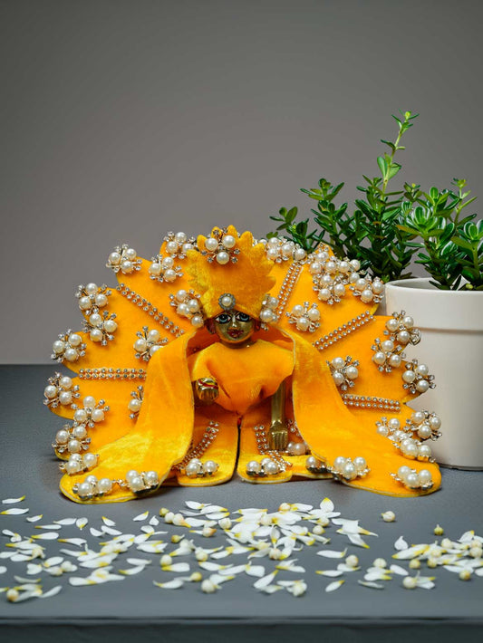 divya velvet yellow wedding winter sherwani Diwali Janmashtami dress ladoo dresses laddu gopal dress thakurji kanha ji bal om poshak mathura online best mandir 
