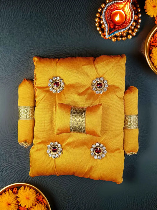 golden gadda bed bistar set razai for laddu gopal thakurji kanha ji bal om poshak mathura online best