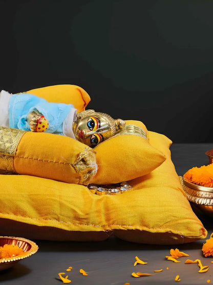 golden gadda bed bistar set razai for laddu gopal thakurji kanha ji bal om poshak mathura online best