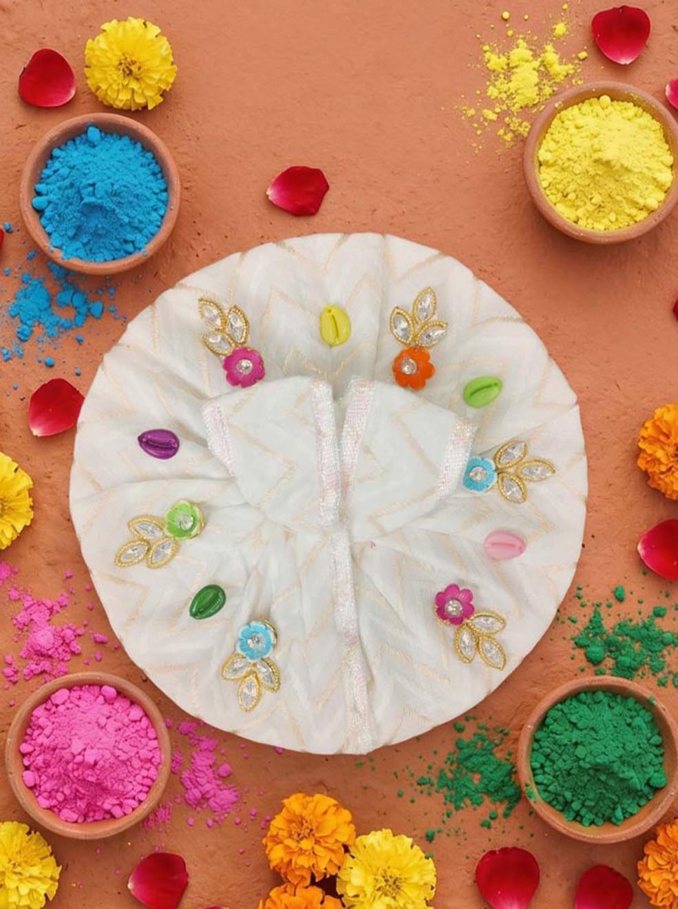komal white holi summer braj sharad purnima Janmashtami dress ladoo dresses laddu gopal dress thakurji kanha ji bal om poshak mathura online best mandir wholesaler manufacturer