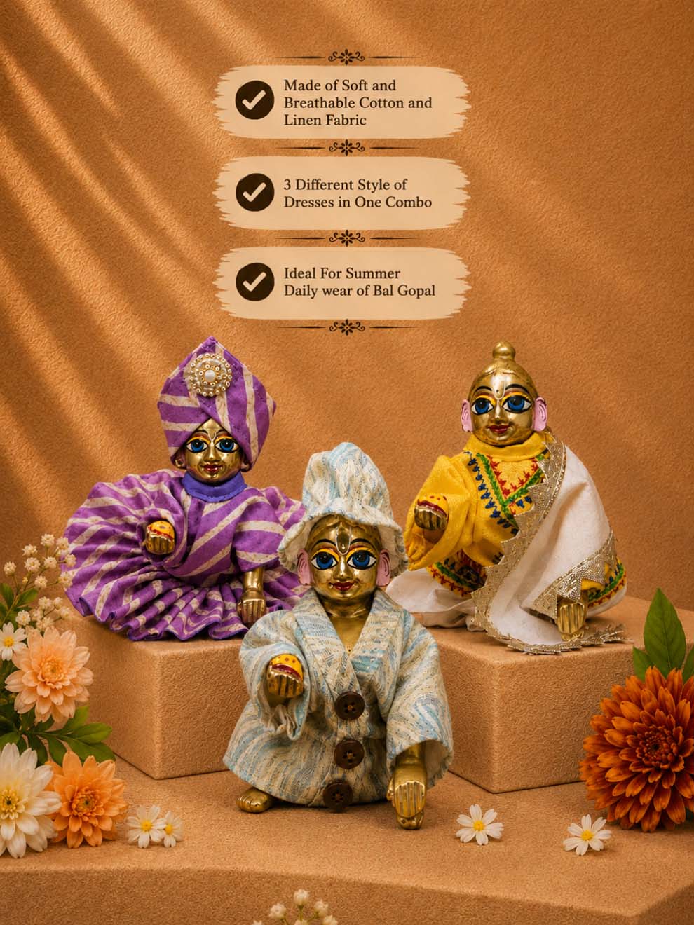lokpriya combo Laddu Gopal Dresses Online in India Winter Dress for Poshak Thakurji Kanha Ji Accessories Dhoti Kurta Set Pajama Aasan Janmashtami Special Summer Shringar Fancy Jacket Premium Festival Bistar Combo om poshak kanha thakurji bal lala lalla ladoo