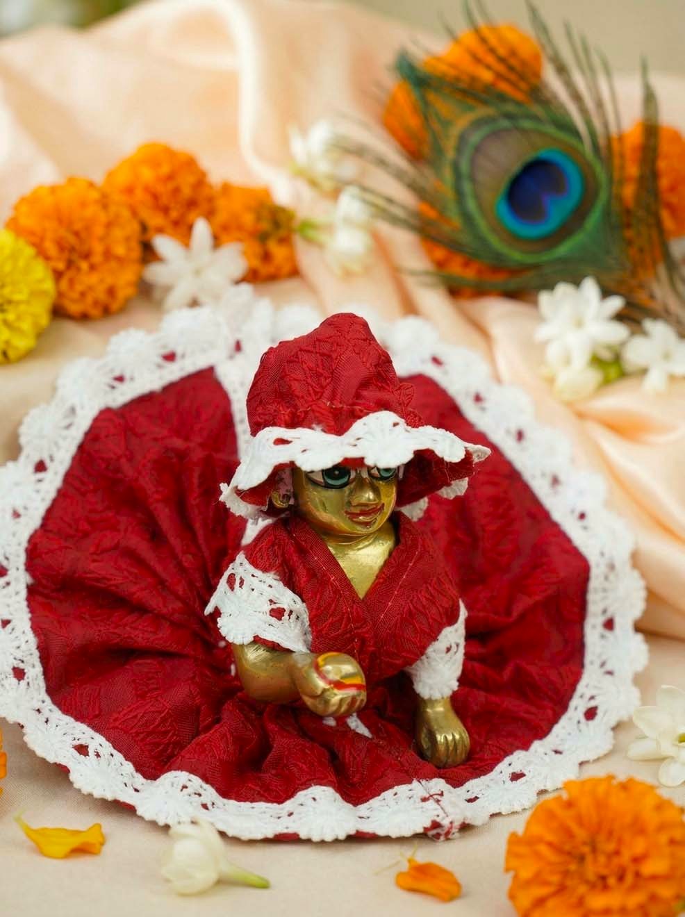 madhurima Laddu Gopal Dresses Online in India Winter Dress for Poshak Thakurji Kanha Ji Accessories Dhoti Kurta Set Pajama Aasan Janmashtami Special Summer Shringar Fancy Jacket Premium Festival Bistar Combo om poshak kanha thakurji bal lala lalla ladoo