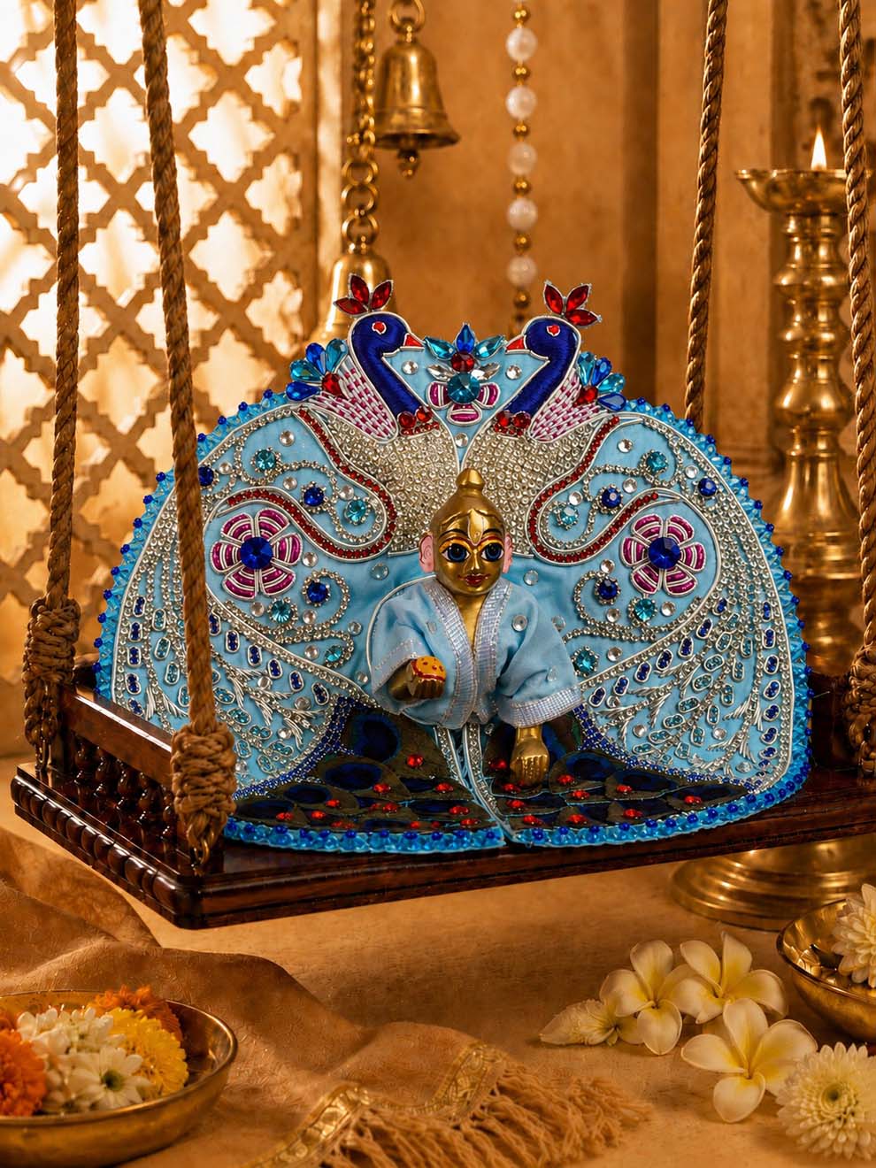 mayur zardozi Laddu Gopal Dresses Online in India Winter Dress for Poshak Thakurji Kanha Ji Accessories Dhoti Kurta Set Pajama Aasan Janmashtami Special Summer Shringar Fancy Jacket Premium Festival Bistar Combo om poshak kanha thakurji bal lala lalla ladoo