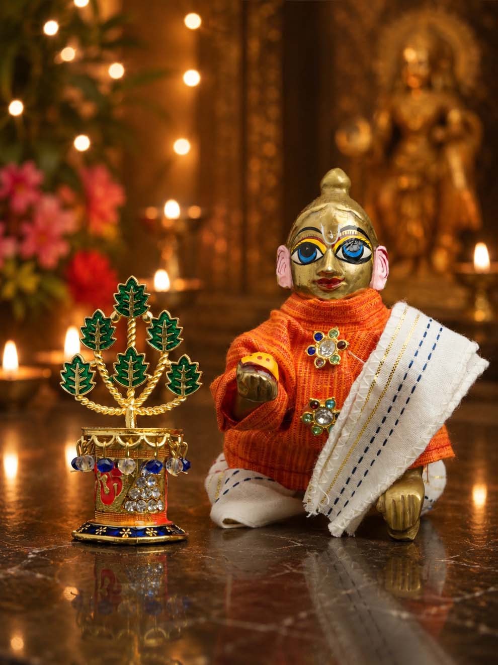 metal tulsi gold Laddu Gopal Dresses Online in India Winter Dress for Poshak Thakurji Kanha Ji Accessories Dhoti Kurta Set Pajama Aasan Janmashtami Special Summer Shringar Fancy Jacket Premium Festival Bistar Combo om poshak kanha thakurji bal lala lalla ladoo