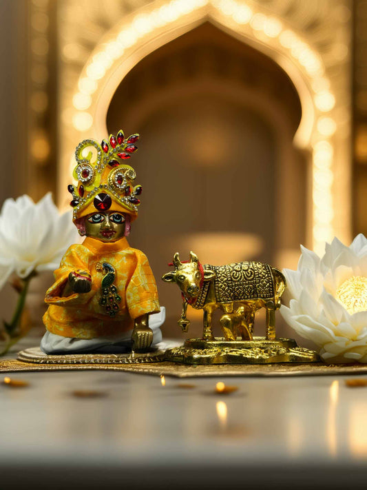 mettalic cow idol dresses laddu gopal dress thakurji kanha ji bal om poshak mathura online best diwali Janmashtami