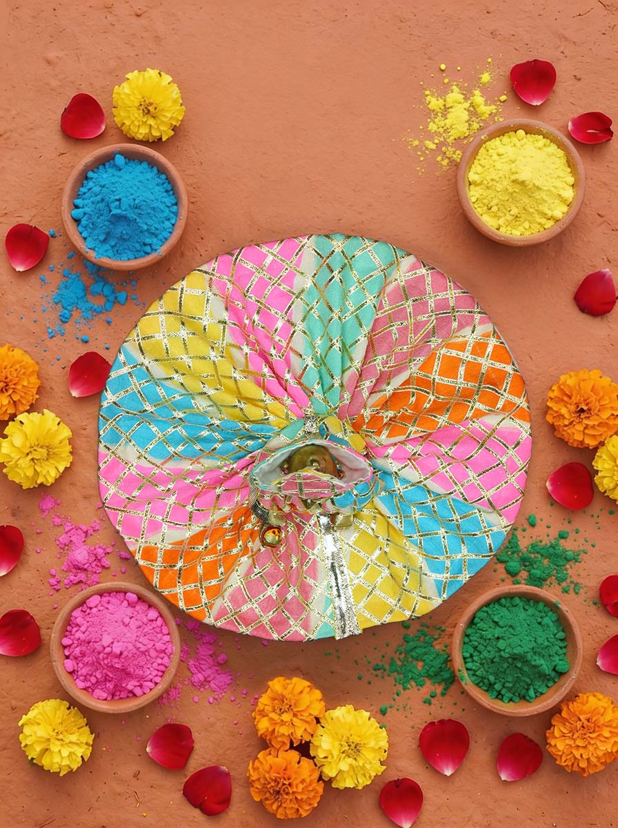 mohan multicolor silk braj holi dhoti kurta Diwali Janmashtami dress ladoo dresses laddu gopal dress thakurji kanha ji bal om poshak mathura online best mandir wholesaler manufacturer