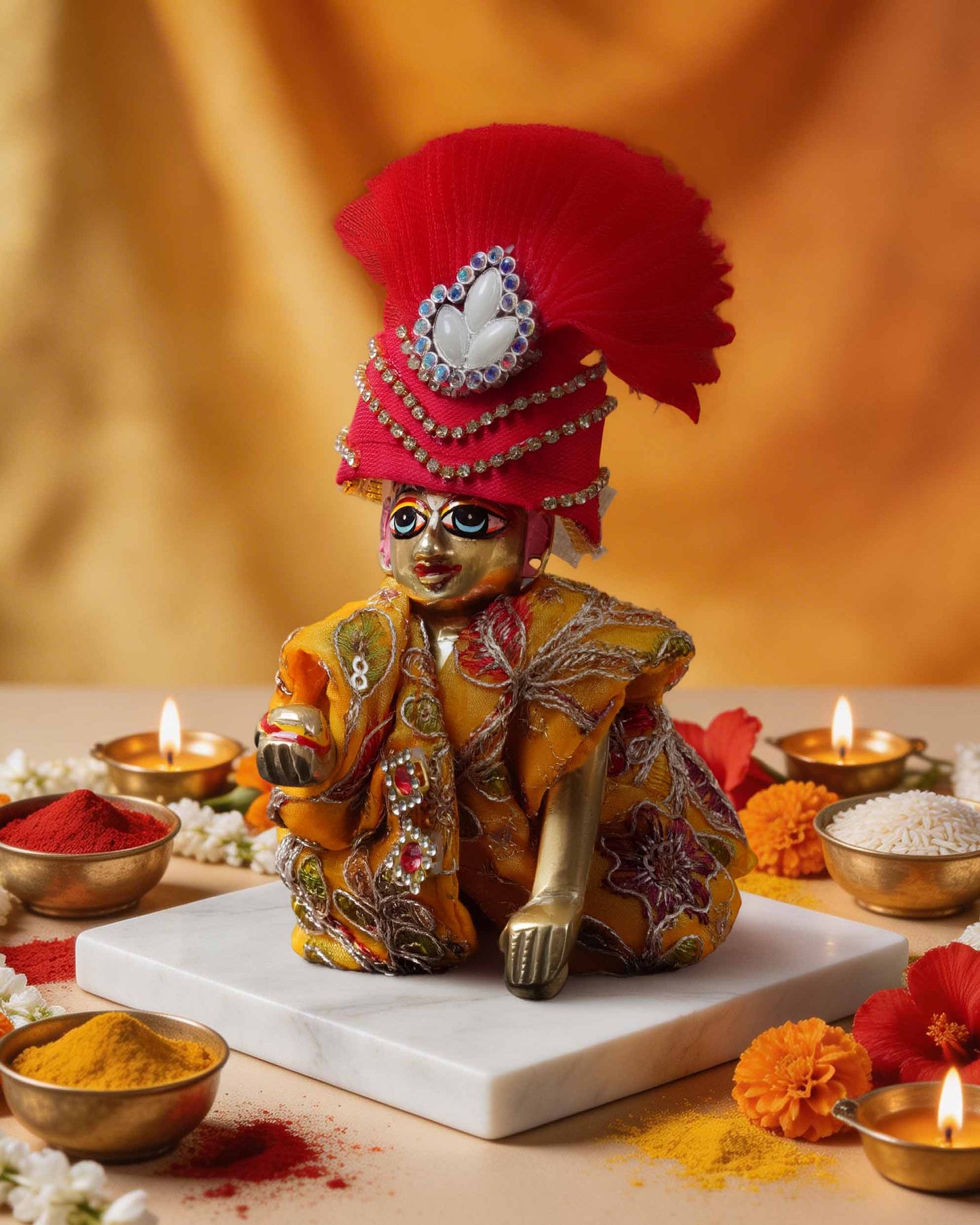 navratri yellow shakti Diwali Janmashtami dress ladoo dresses laddu gopal dress thakurji kanha ji bal om poshak mathura online best mandir wholesaler manufacturer
