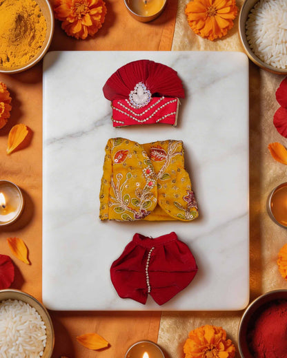 navratri yellow shakti Diwali Janmashtami dress ladoo dresses laddu gopal dress thakurji kanha ji bal om poshak mathura online best mandir wholesaler manufacturer