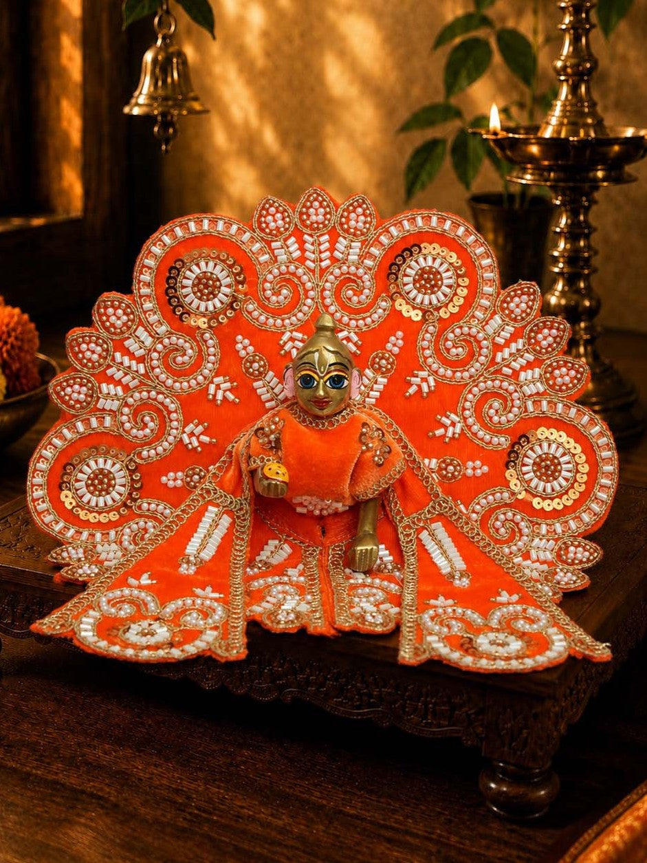 Vartikashri Velvet Orange Fancy Poshak for Kanha Ji
