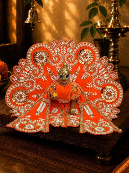 Vartikashri Velvet Orange Fancy Poshak for Kanha Ji