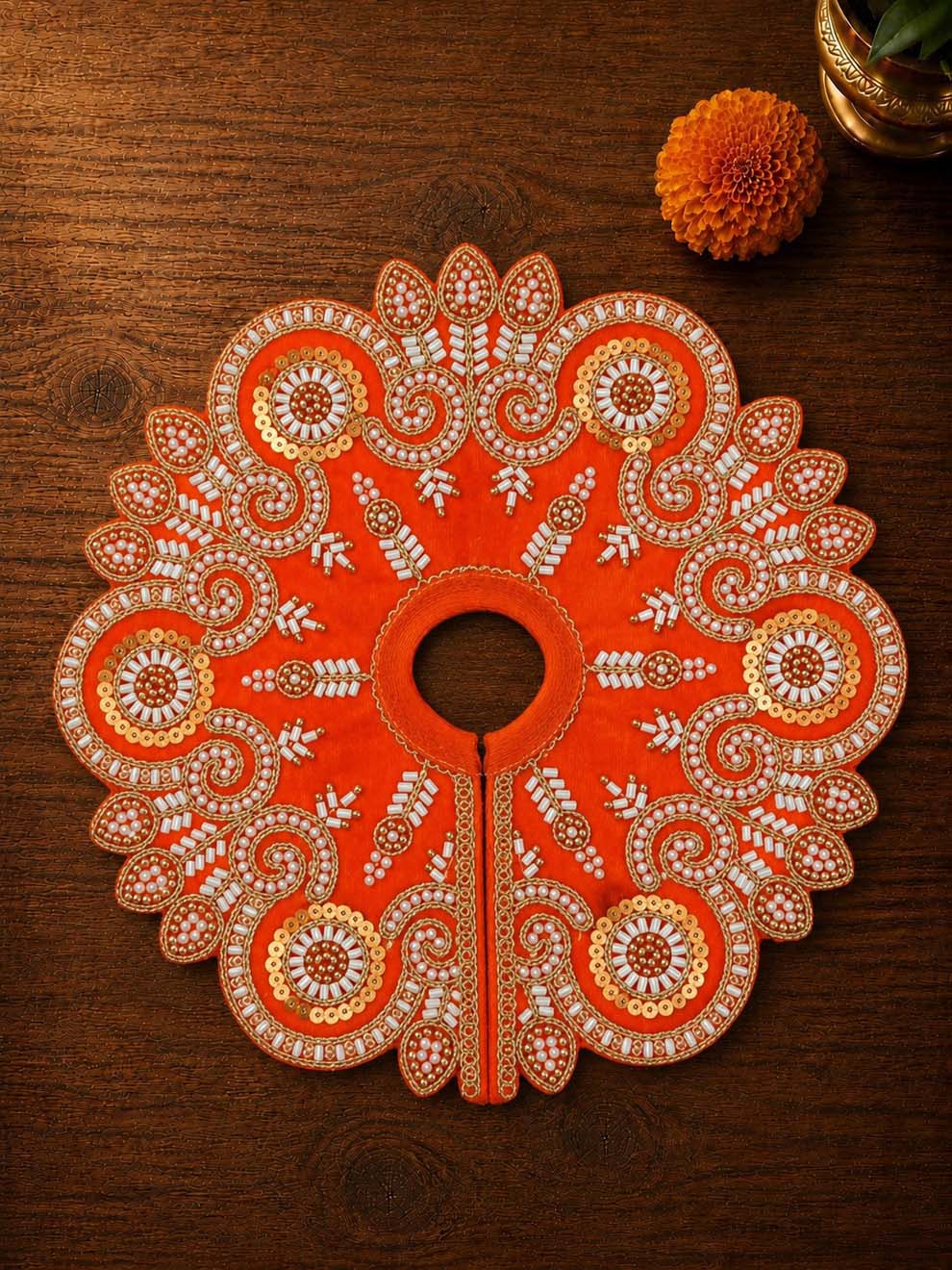 Vartikashri Velvet Orange Fancy Poshak for Kanha Ji