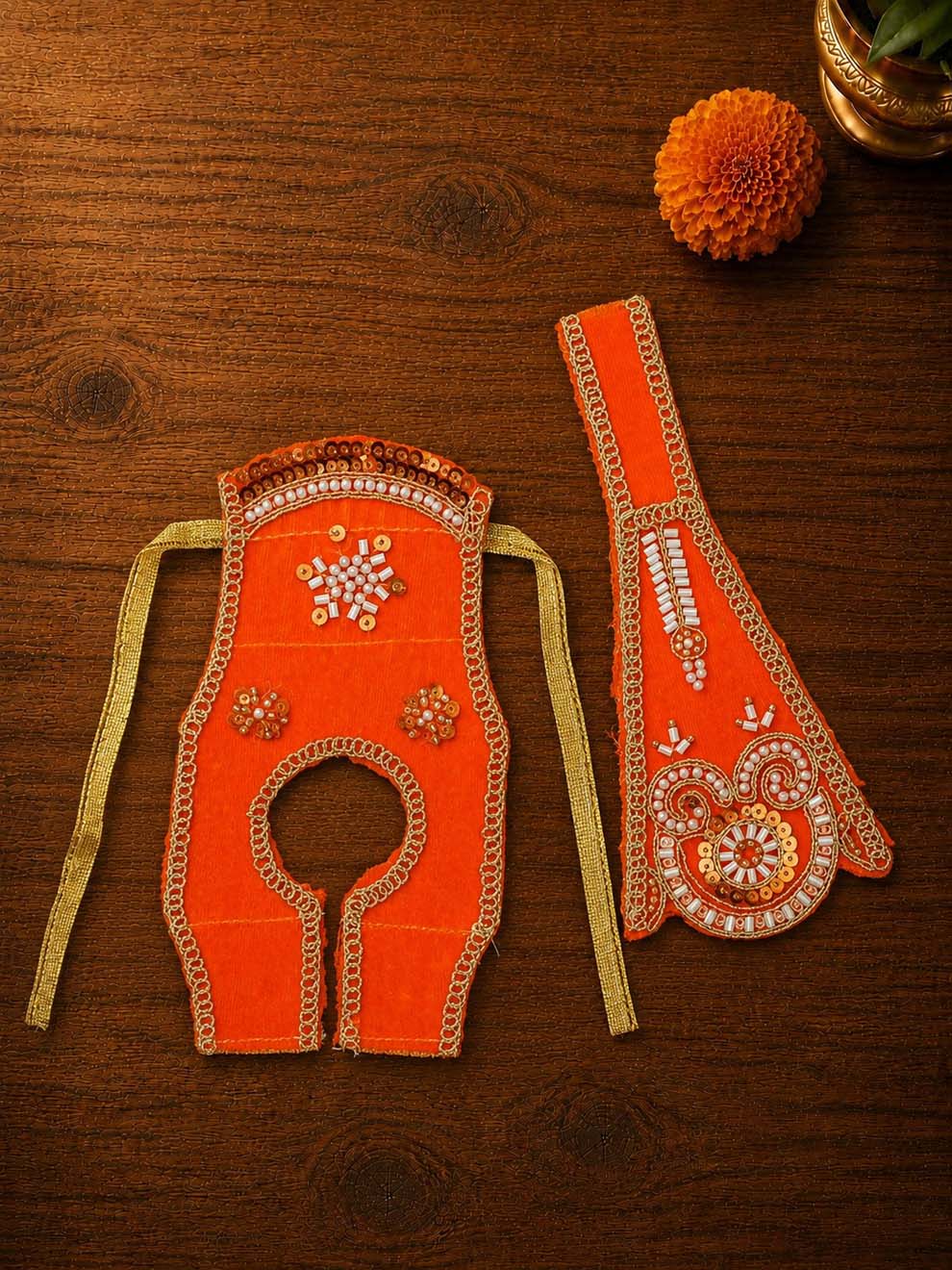 Vartikashri Velvet Orange Fancy Poshak for Kanha Ji